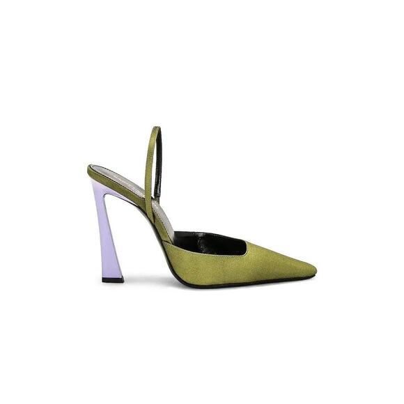 Saint Laurent Crepe De Chine Blade 105 Slingback Pumps Lime Nero Women's Size 41 - Picture 3 of 8